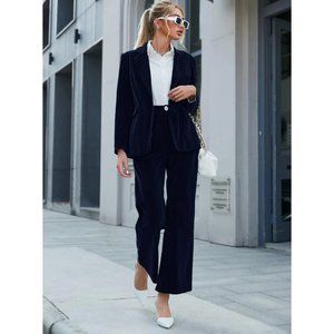 NWT SHEIN Solid Single Button Velvet Blazer & Pants Set (Size 4)